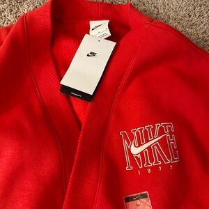 Nike Red Embroidered Logo Shawl Cardigan